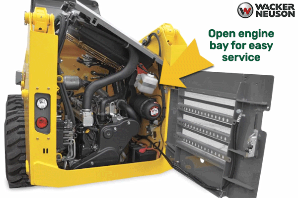 Wacker Neuson skid steers have an open engine bay for easy service